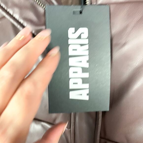 Apparis Jemma Puffer Jacket Cocoa Faux Leather Full Zip Funnel Neck Sz XL - Picture 13 of 16